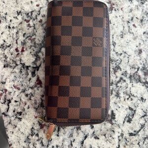 Brown Checkered Zip Wallet